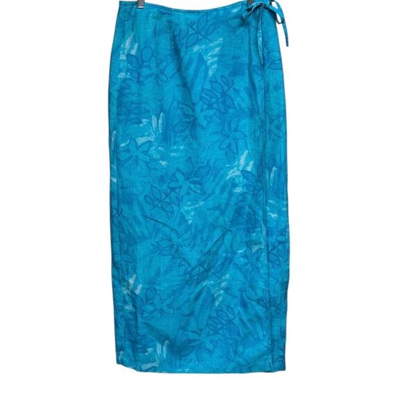 Jones Wear Sport Linen Blend Wrap Skirt Tropical Floral Turquoise Blue Size 8 - Picture 1 of 6
